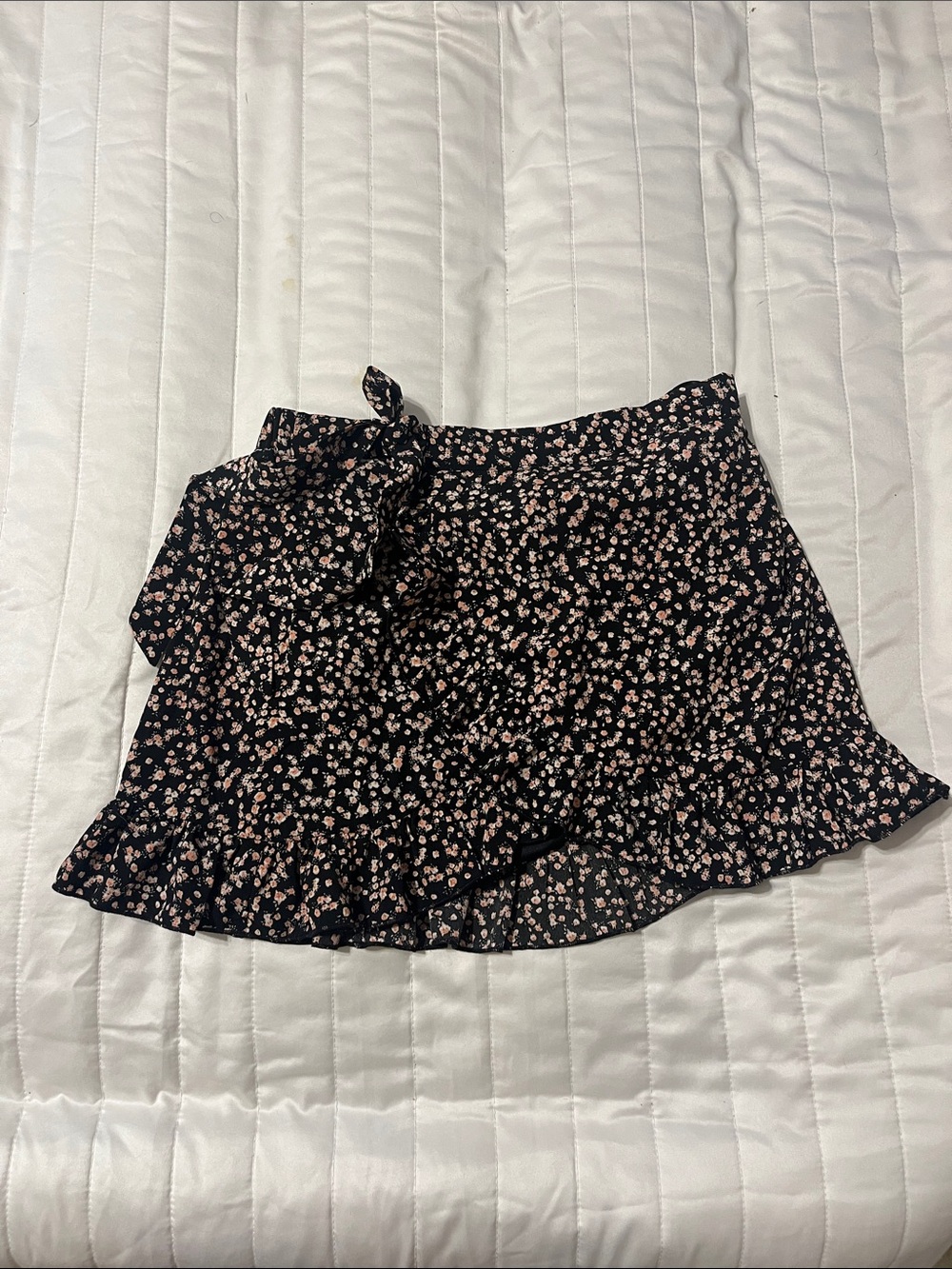 Women's Black Floral Ruffle Wrap Skirt
